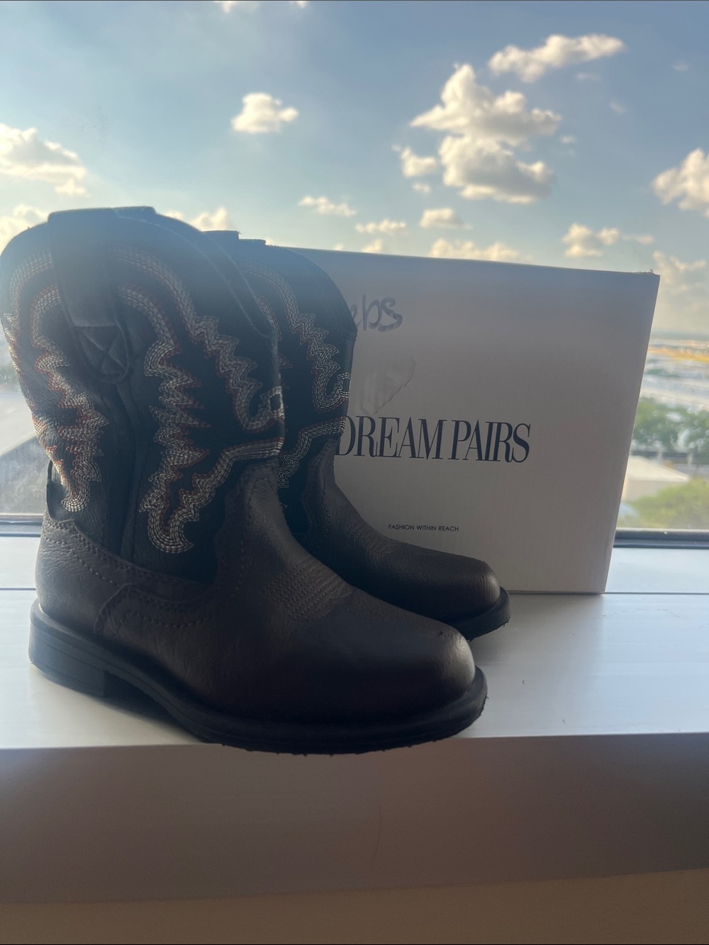 Dream Pairs Brown and Black Kids Western Cowboy Boots